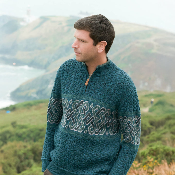 Celtic Jacquard Half-Zip Sweater – Irish Merino Wool
