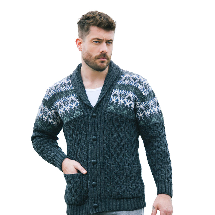 Shawl Cardigan with Fair Isle Detail