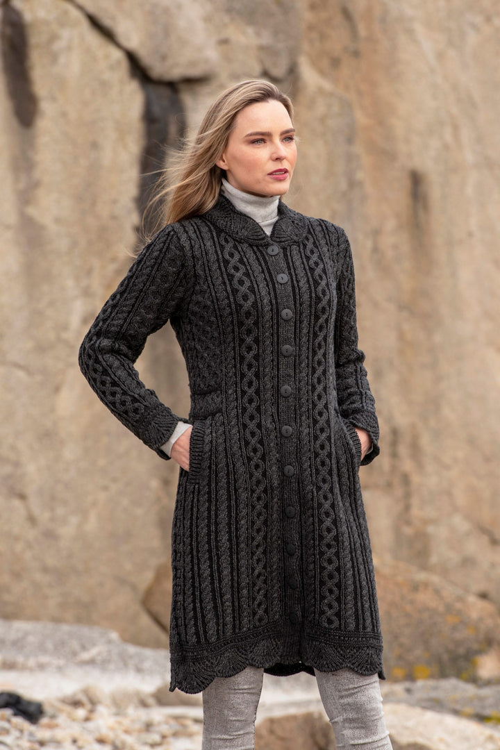 Scalloped Edge Long Button Coat