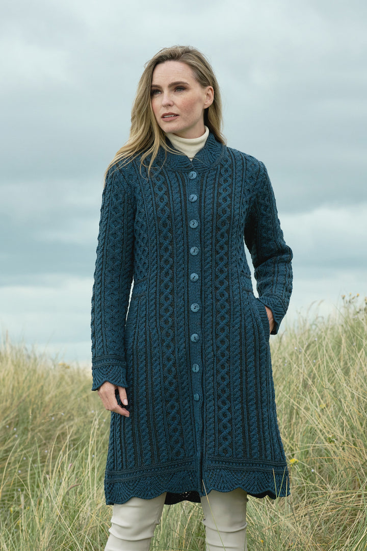 Scalloped Edge Long Button Coat