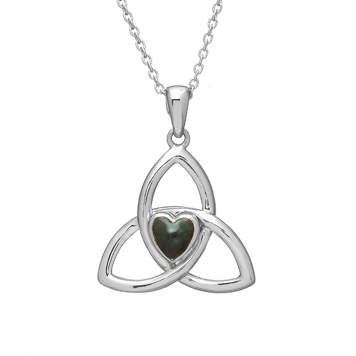 sterling silver trinity and green marble pendant necklace by anu celtic jewellery