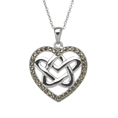 Sterling Silver Marcasite Double Heart Pendant