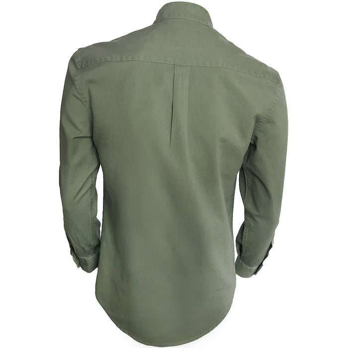 back of dark green grandfather shirt by celtic ranch