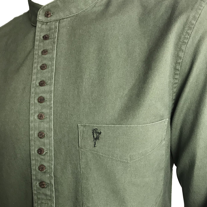 inset of dark green grandfather shirt by celtic ranch