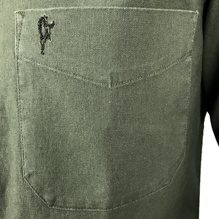 pocket of dark green grandfather shirt by celtic ranch
