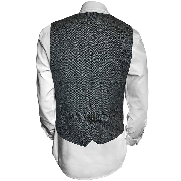 back of  gray and white wool blend vest by celtic ranch