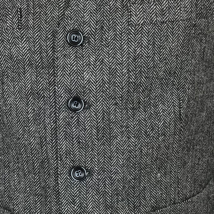 buttons and details of  gray and white wool blend vest by celtic ranch