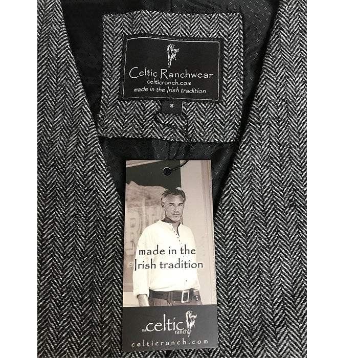 label of  gray and white wool blend vest by celtic ranch