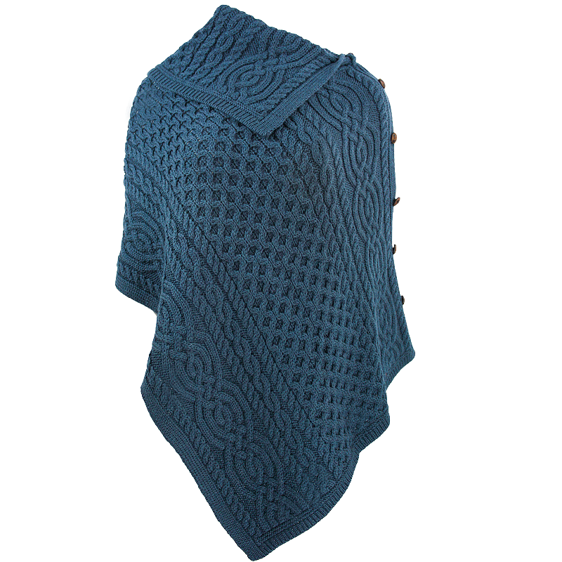 front of mallard cowl neck button poncho by west end knitwear