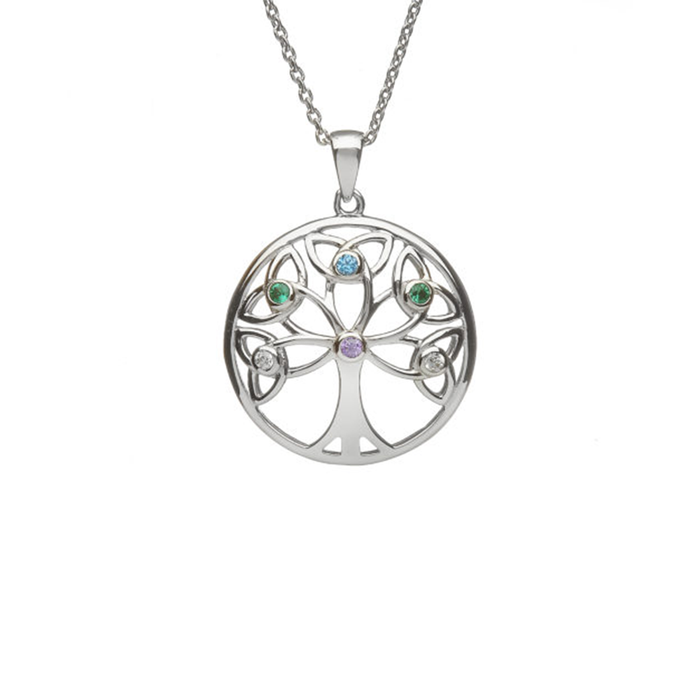 Sterling Silver Trinity Tree of Life Pendant with Stones