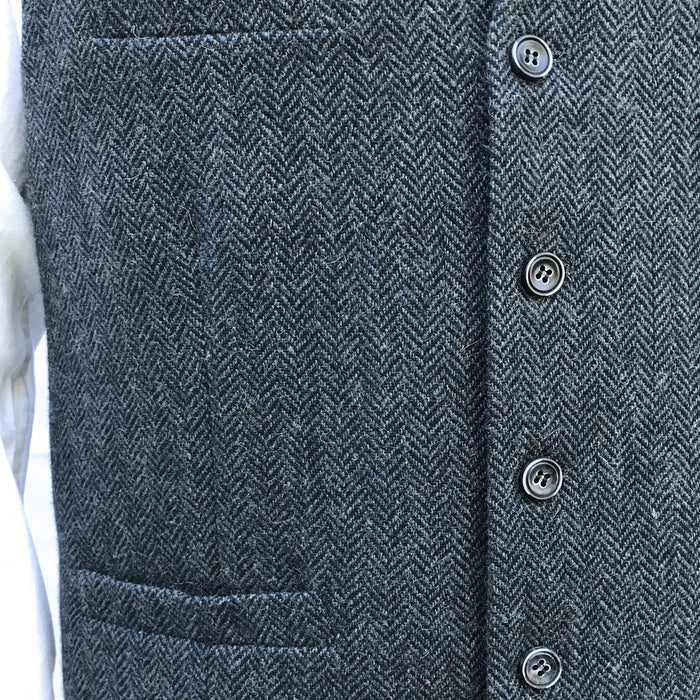 buttons and detail of  navy blended wool vest by celtic ranch