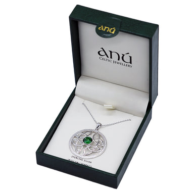 Sterling Silver Cubic Zirconia Green Celtic Circle Pendant