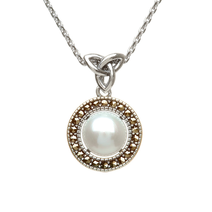 Sterling Silver Marcasite FW Pearl Trinity Pendant