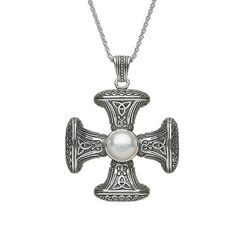 sterling silver donegal cross with pearl center necklace by anu celtic jewellery