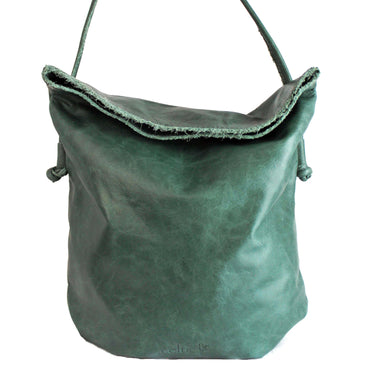 green distressed leather adjustable sling bag by celtic ranch