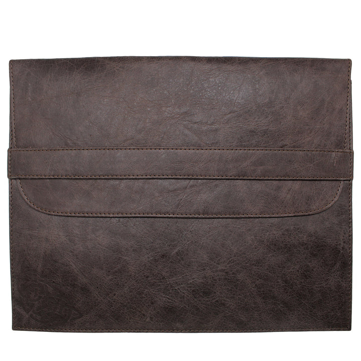 back of brown leather file folder macbook laptop cover by celtic ranch