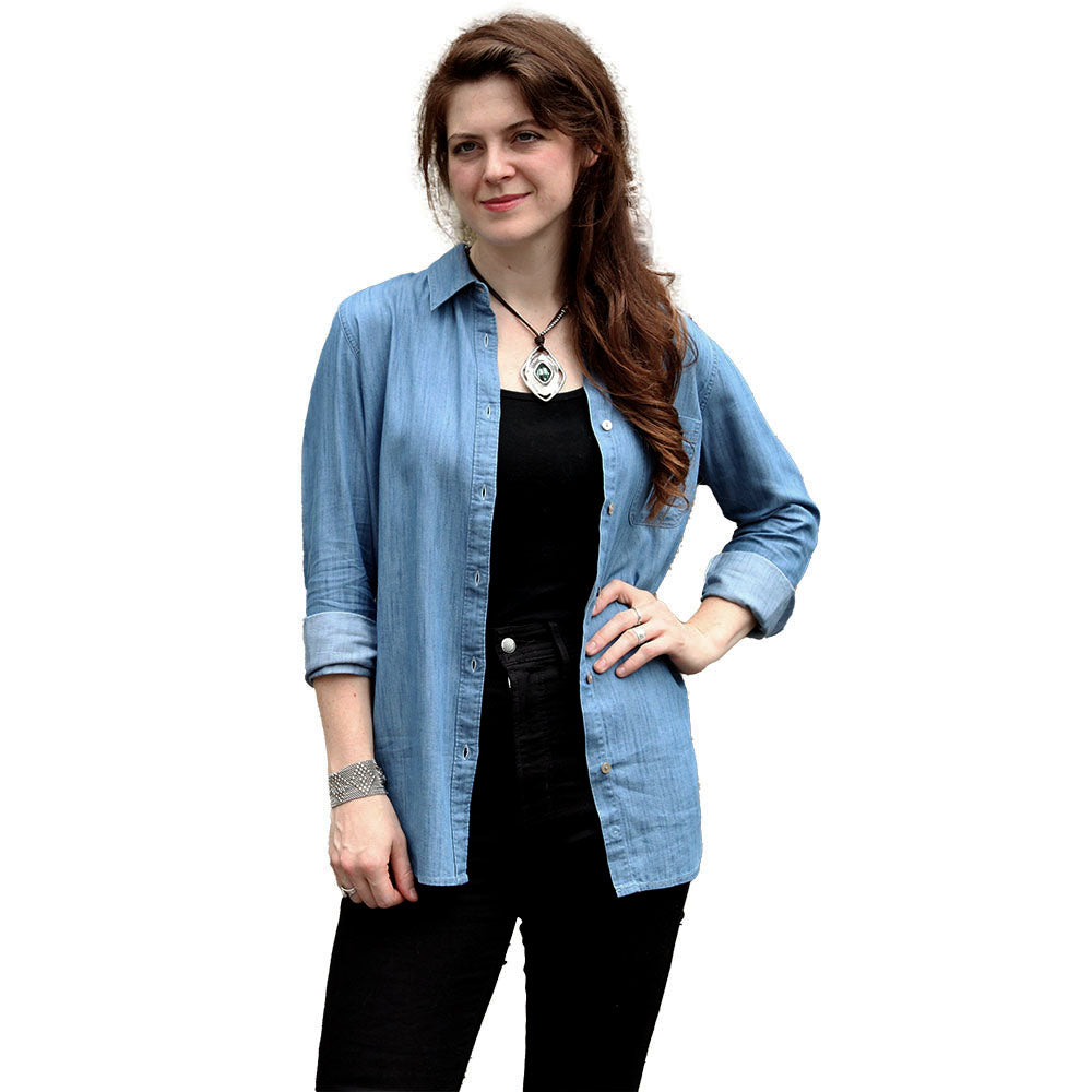 The Celtic Ranch Women's Classic Long Sleeve Button-Down Denim Shirt