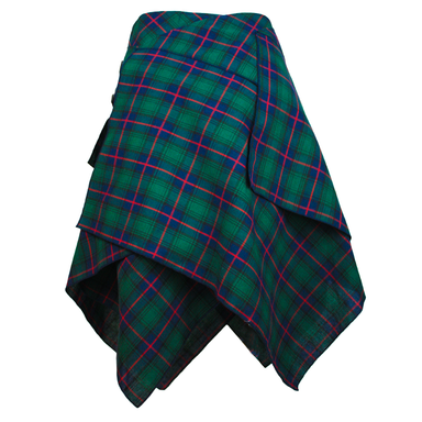back of blue green lightweight tartan pocket skirt by celtic ranchwear