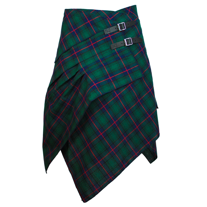front of blue green lightweight tartan pocket skirt by celtic ranchwear
