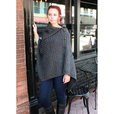 model of charcoal cowl neck button poncho by west end knitwear