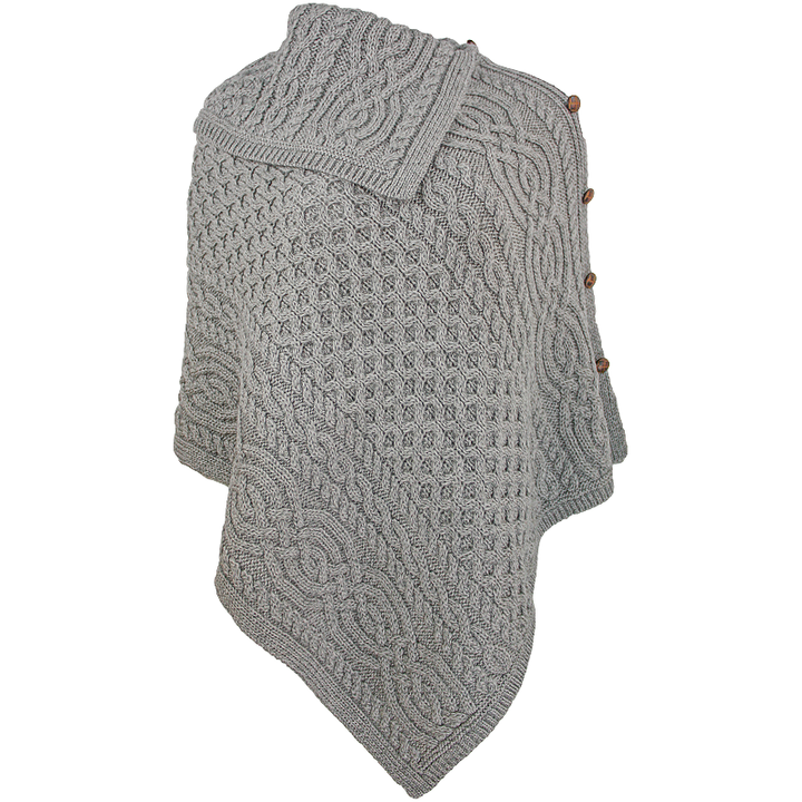 soft grey cowl neck button poncho by west end knitwear