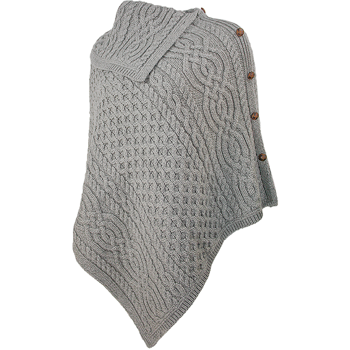 soft grey cowl neck button poncho by west end knitwear
