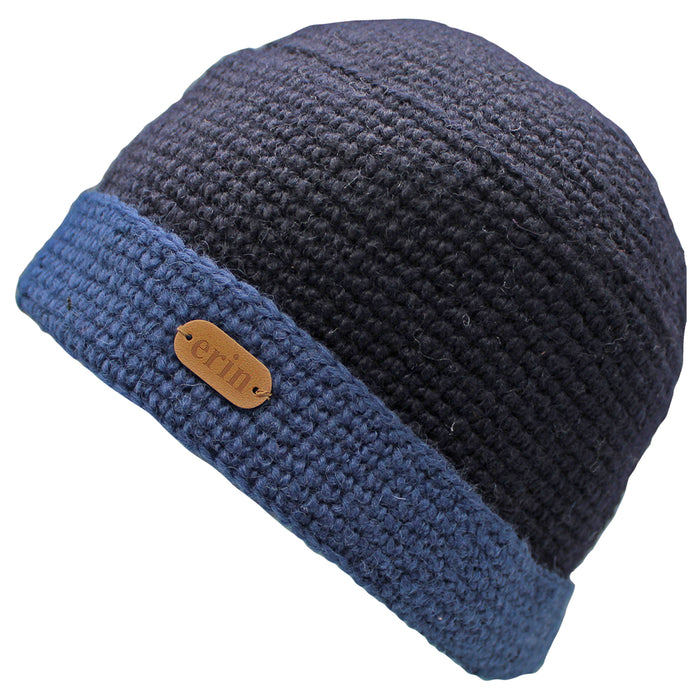 blue turn up wool crochet beanie by erin knitwear