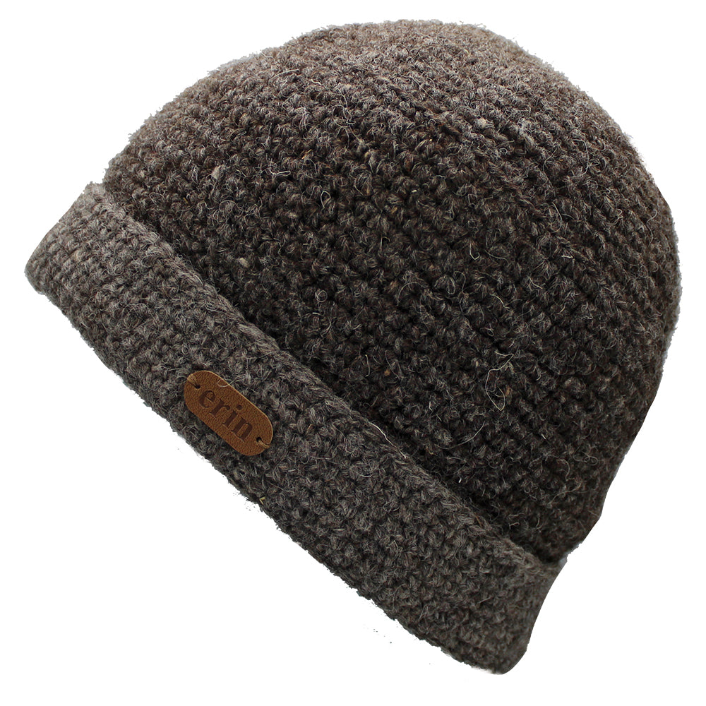 brown turn up wool crochet beanie by erin knitwear