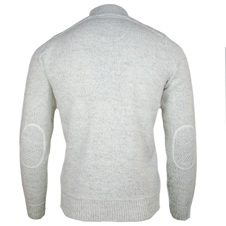 back of emerald isle winter white galway shawl collar sweater