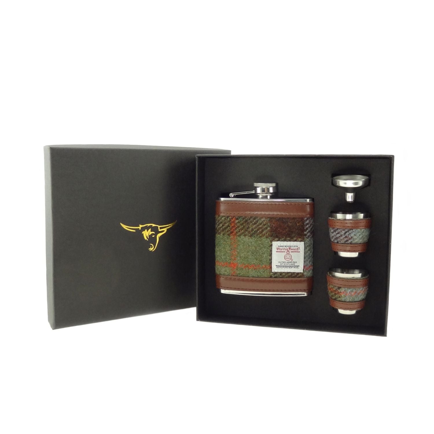 Hip Flask Gift Set with Harris Tweed® in Gift Box