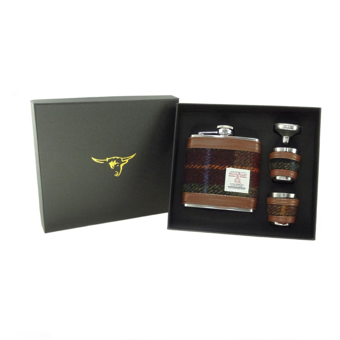 Hip Flask Gift Set with Harris Tweed® in Gift Box