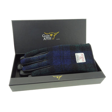 Ladies Black Leather & Tweed Gloves with Harris Tweed® in Gift Box