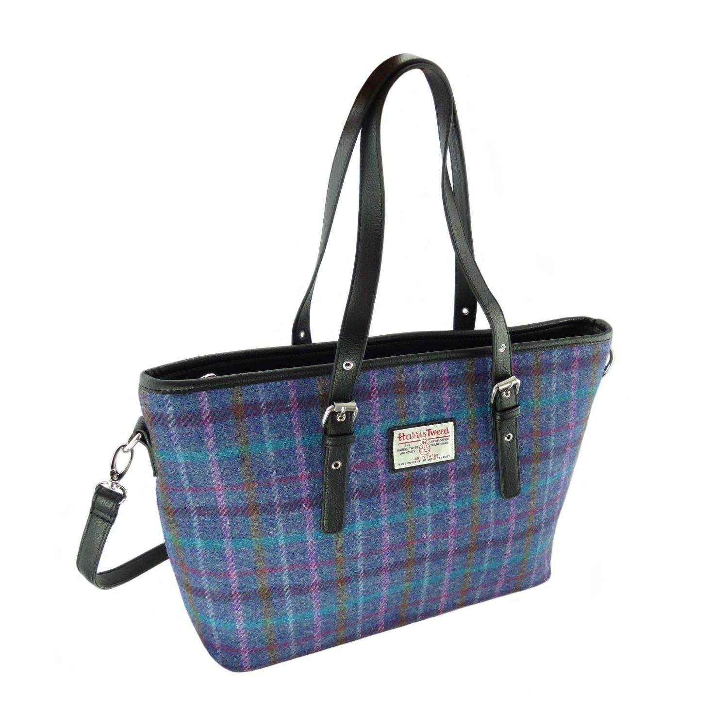 HARRIS TWEED 'Spey' Tote Bag in Blue Purple Check, Made in on sale Scotland, Harris Tweed shoulder bag, Tartan, Harris Tweed Tote Bag (COL 98)