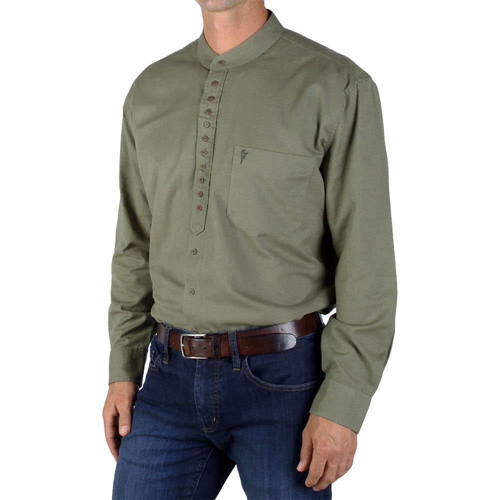 Collarless Grandfather Shirt | Men's Cotton & Linen Shirt – The