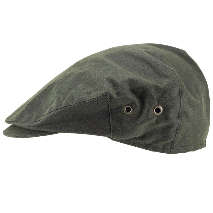 side view of green men's wax cap by hanna hats