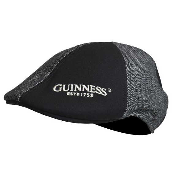 front logo of grey and black panelled ivy hat by guinness