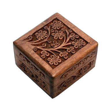 Hand Carved Floral Box (4x4)