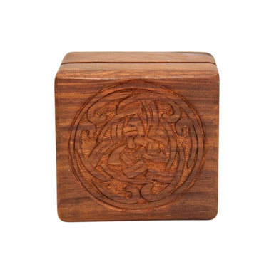 Shisham Wood Box Celtic Pattern Carved Circle 4x4