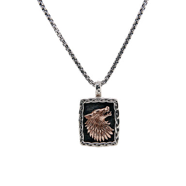 Sterling Silver and Bronze Small Wolf Pendant
