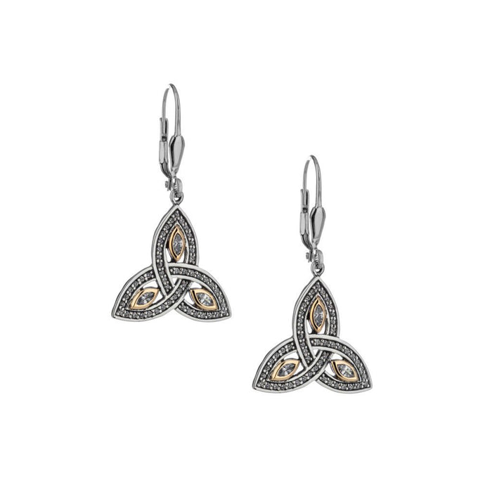 Sterling Silver 10k Trinity Marquise CZ & Round CZ Leverback Earrings
