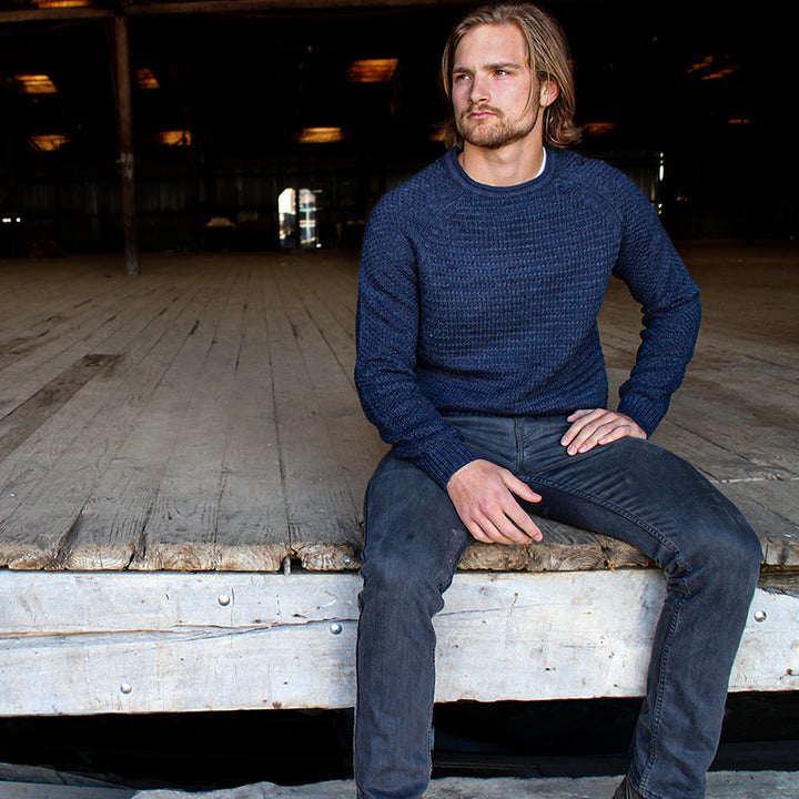 male model of horizon emerald isle crew neck sweater