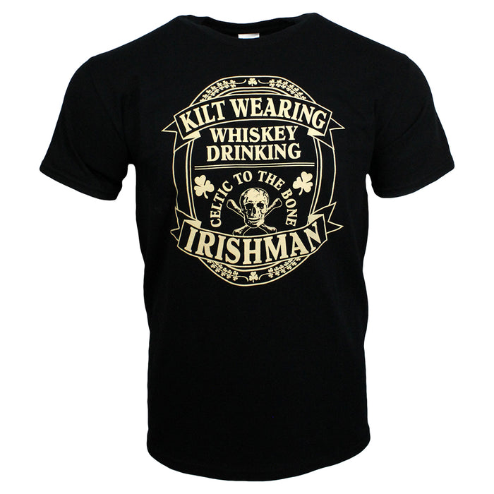 front of kilt wearing irishman t-shirt 