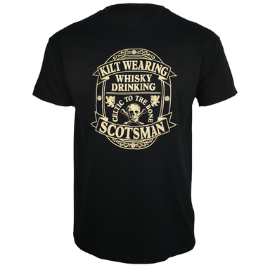 front of kilt wearing scotsman t-shirt