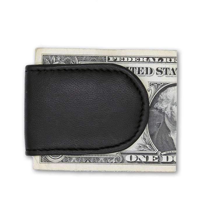 black leather magnetic money clip