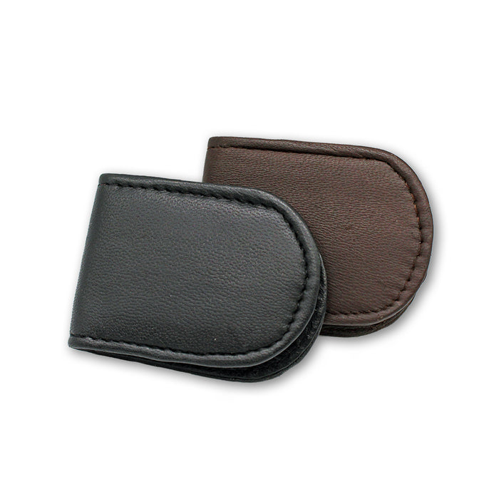 brown and black leather magnetic money clip