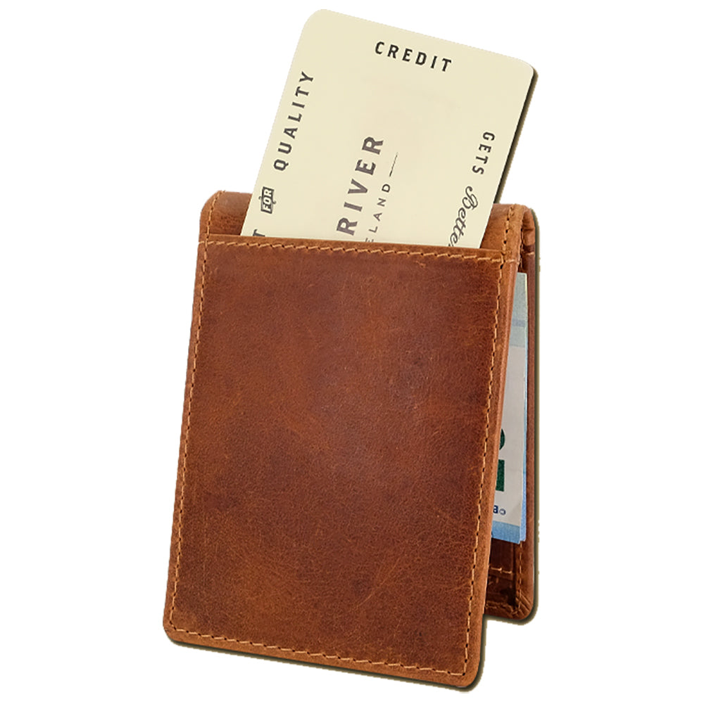 back of rustic tan fergal dog clip wallet by lee river