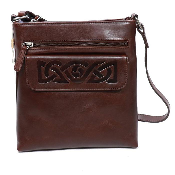 brown embossed leather cross body bag by lee river