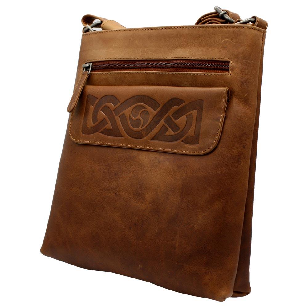 rustic tan embossed leather cross body bag by lee river