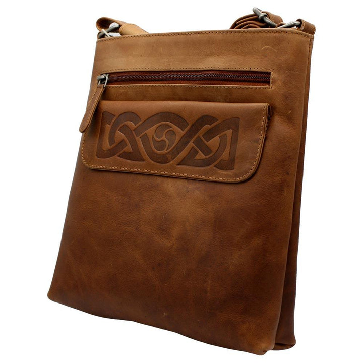 rustic tan embossed leather cross body bag by lee river