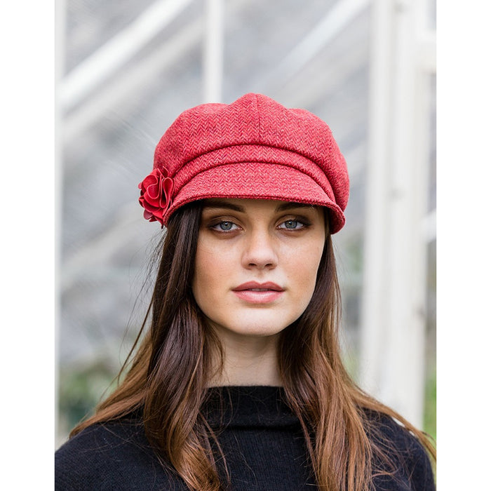 model of color red ladies newsboy cap by mucros weavers